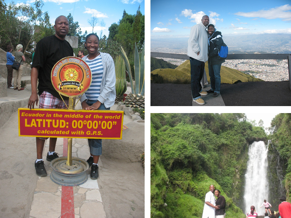 Mayes visits the equator marker in Ecuador