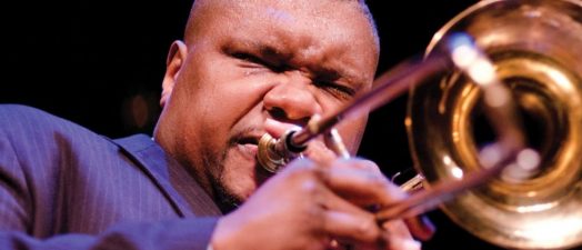 Musician playing trombone