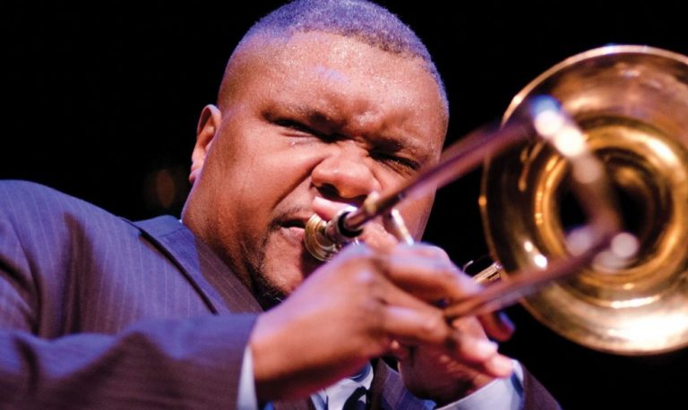 Musician playing trombone