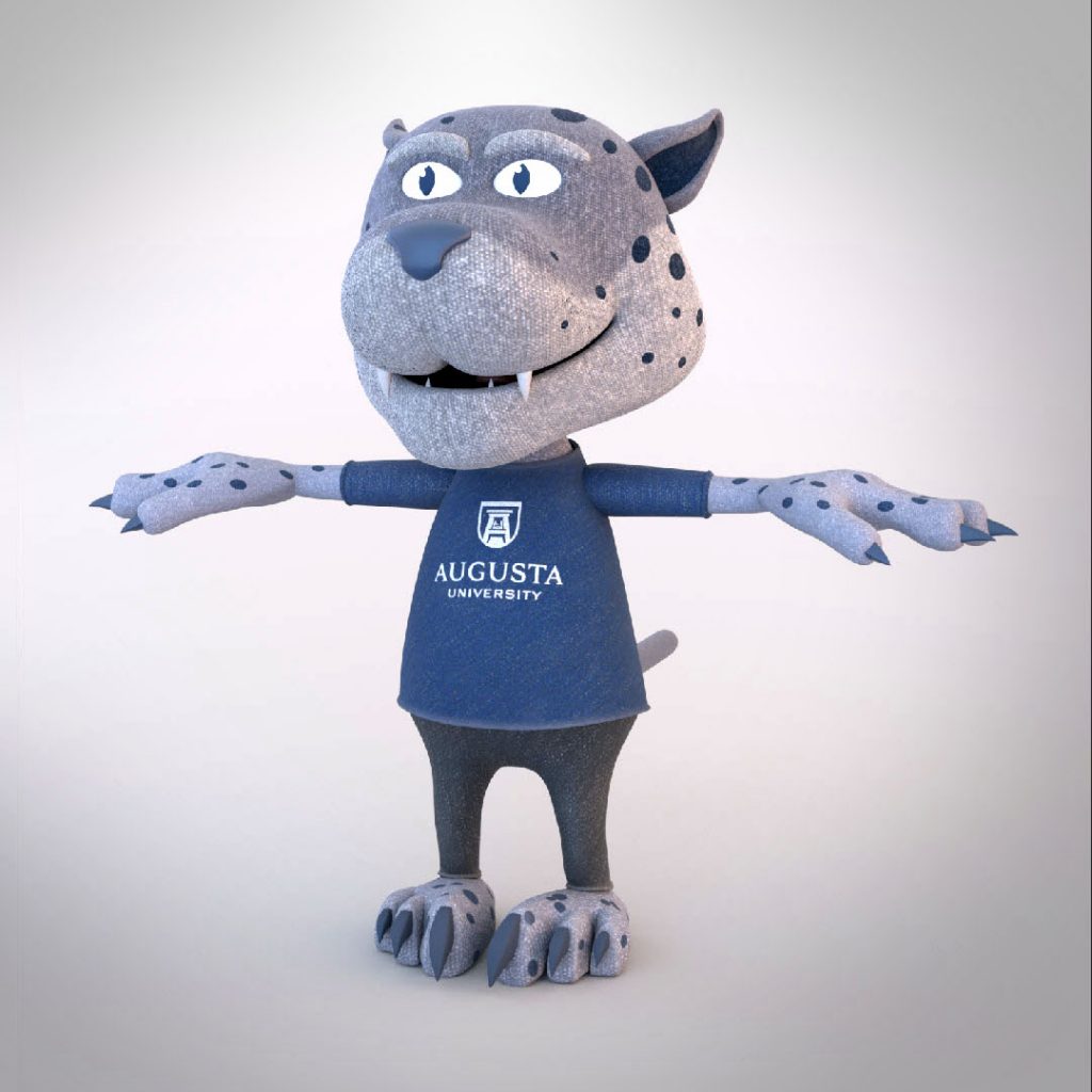 animated version of a jaguar mascot with a shirt that says Augusta University