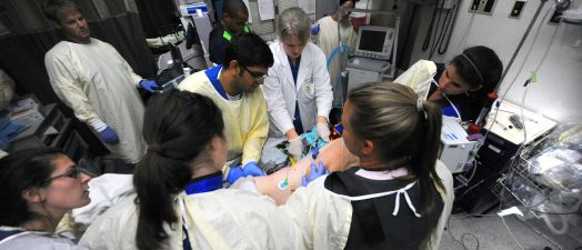 patient being treated in trauma center