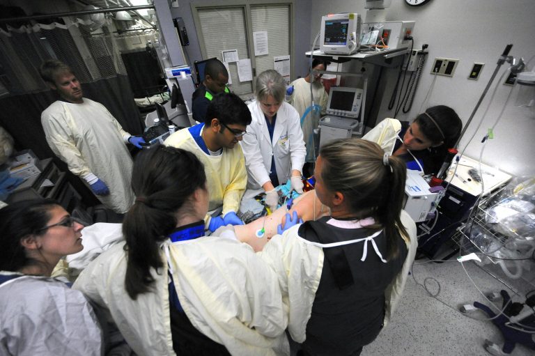 patient being treated in trauma center