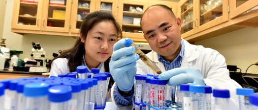 two doctors looking at lab equipment