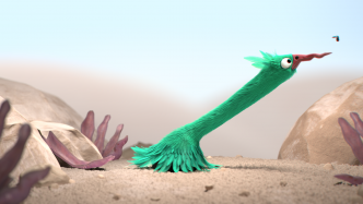 animated bird in a desert