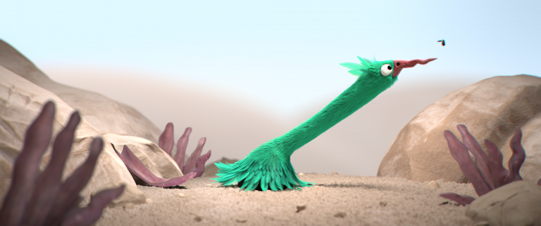 animated bird in a desert