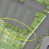 Color aerial rendering of Lot 30 with treeline circled in yellow.