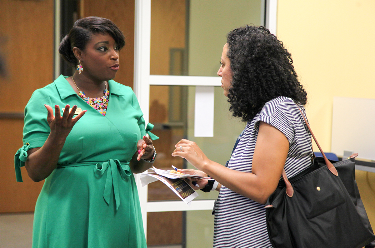 two women talking