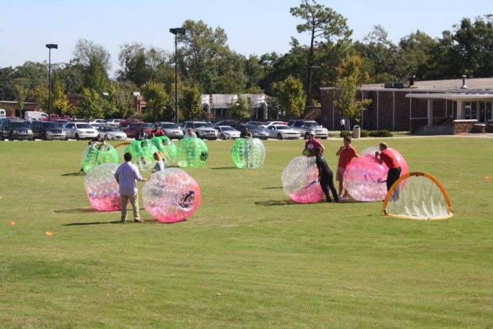 students playing Bubble Soccer