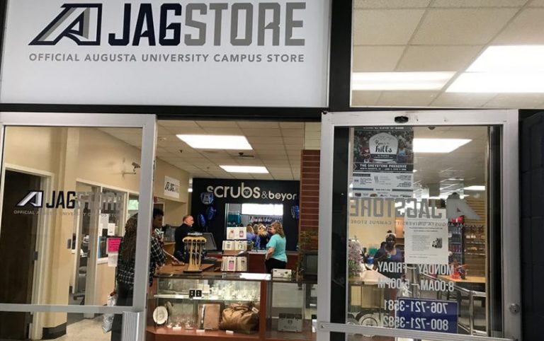 JagStore sign and glass doors entrance