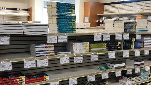 Stacks of college psychology textbooks