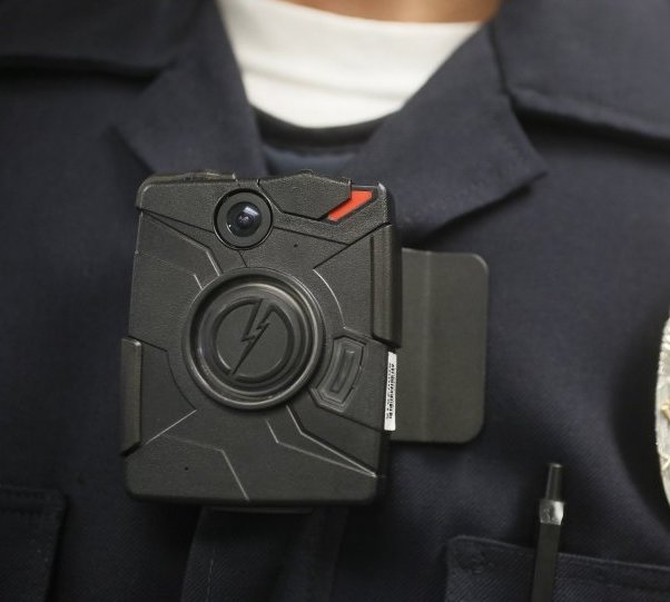 A body-worn camera on an officer.