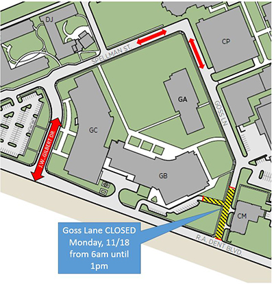 Color map of closed area of Goss Lane