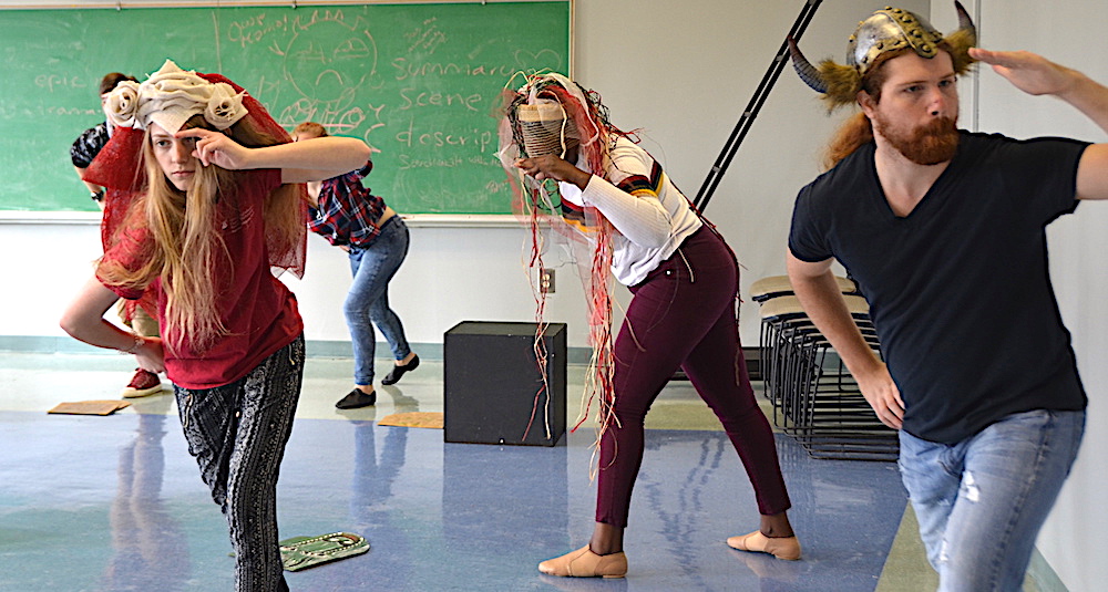 Students rehearsing for Grendel.