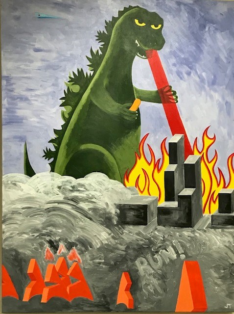 canvas painting of a dinosaur