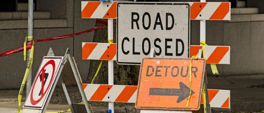 Road Closed sign and detour sign