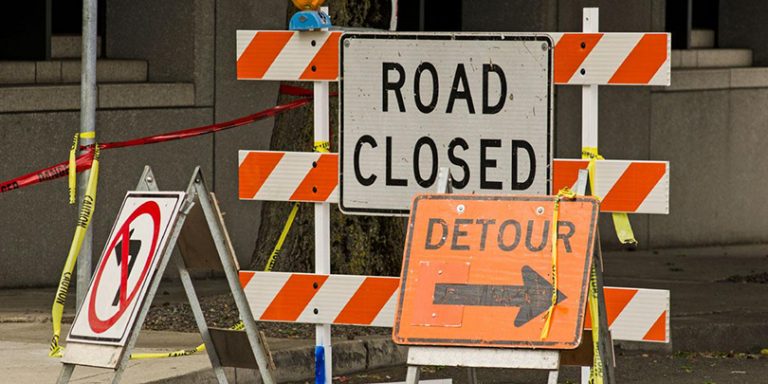 Road Closed sign and detour sign