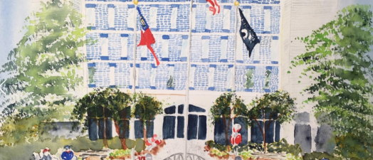 watercolor painting of a building