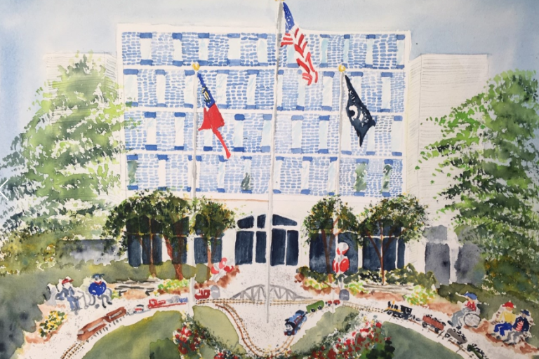 watercolor painting of a building