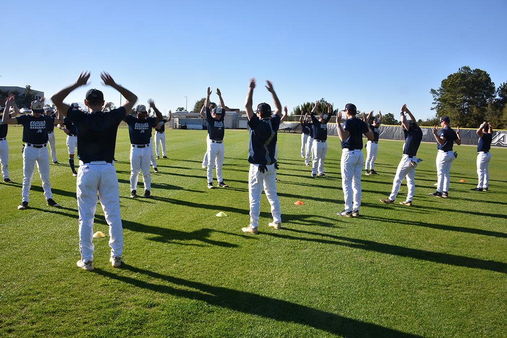 Baseball players stretching