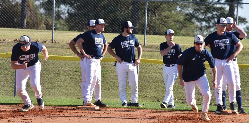 Baseball players running