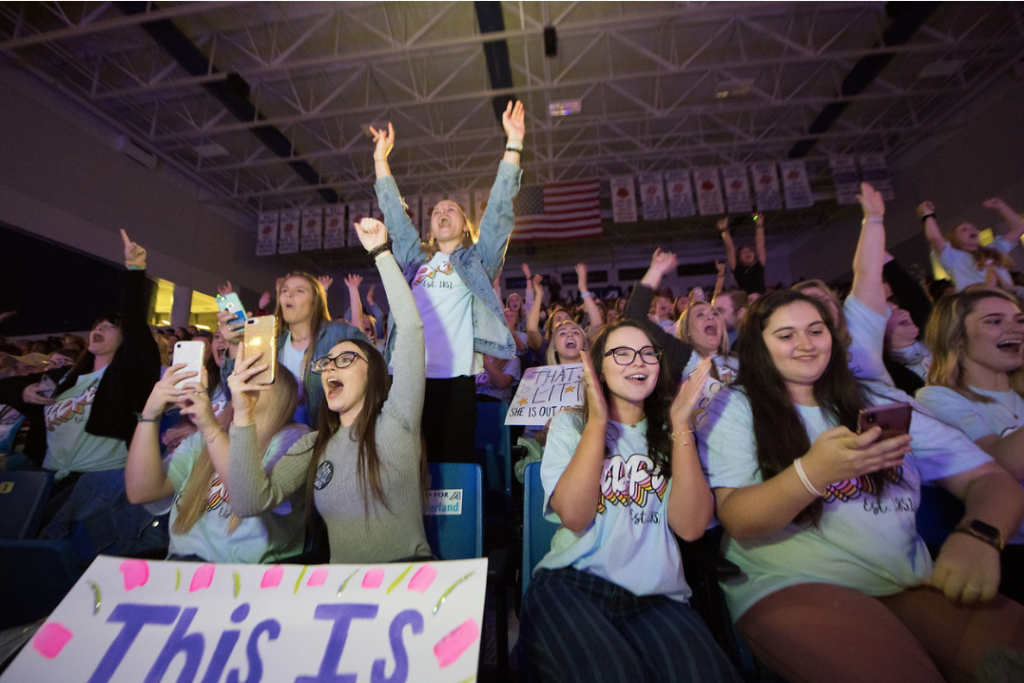 students cheering