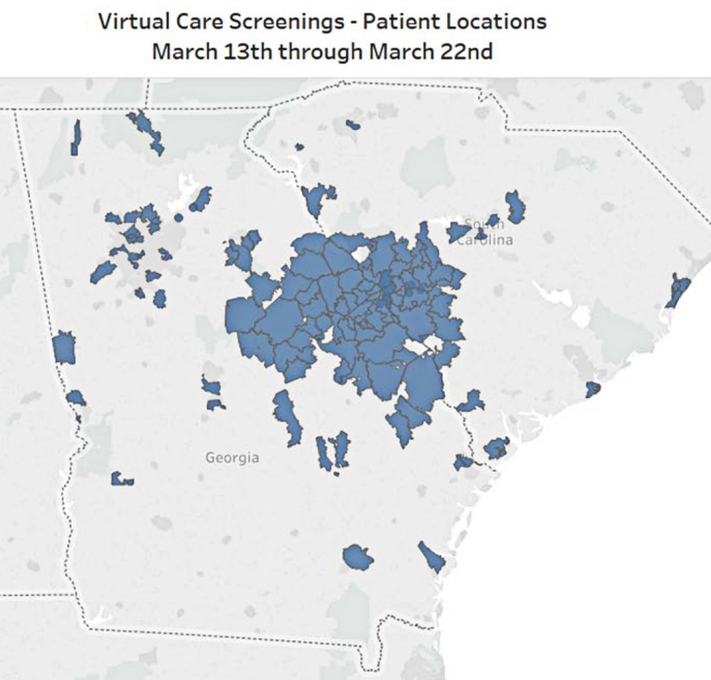 map of where people of been tested in Georgia and South Carolina