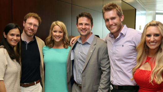 man and women smiling