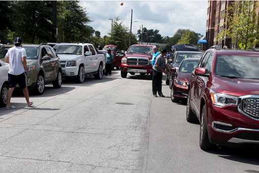 a line of parked cars