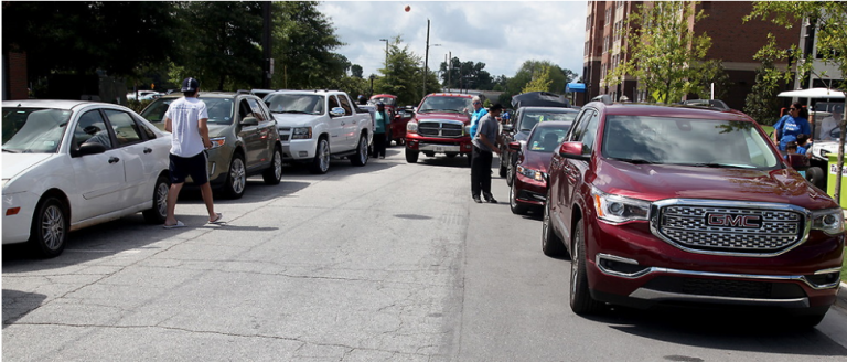 a line of parked cars