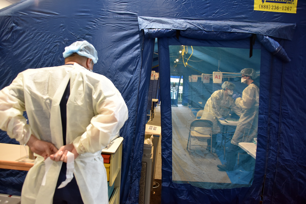 The blue tent in the emergency department.