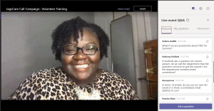 Screenshot of Microsoft Teams meeting, featuring Dr. Patrice Jackson smiling