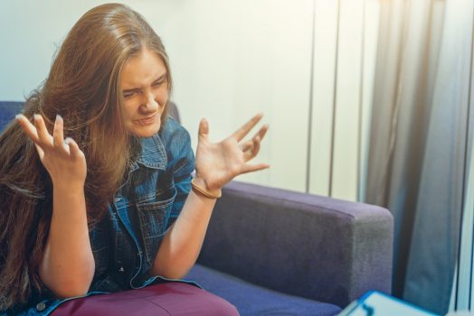 Woman talking emotionally