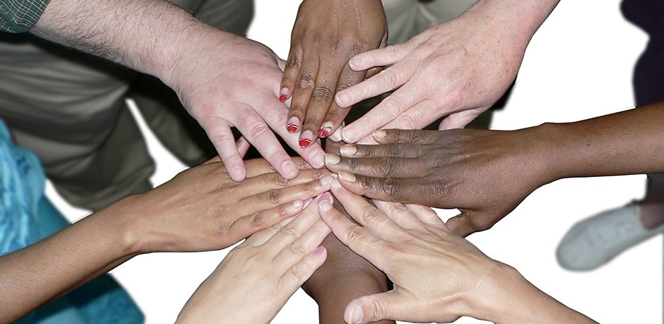 Diverse hands in a circle