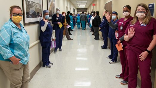 hospital employee line hallway