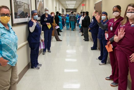 hospital employee line hallway