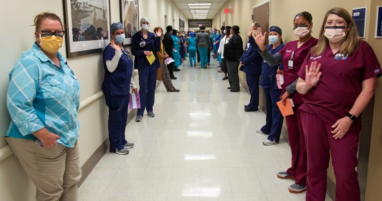 hospital employee line hallway