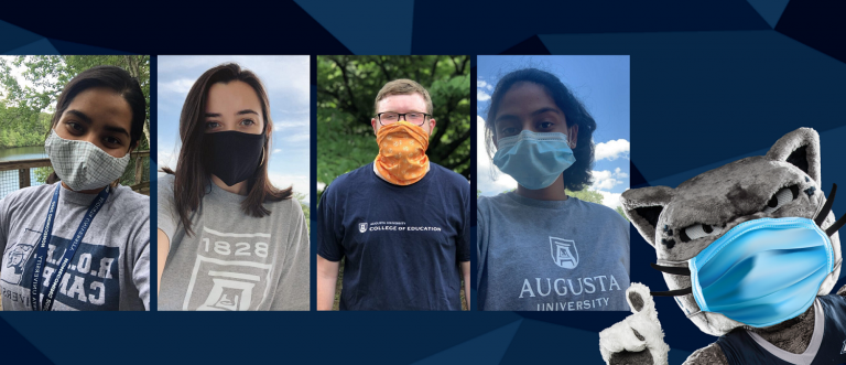 image of 4 students wearing face masks