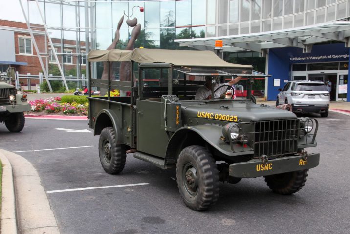 two military trucks