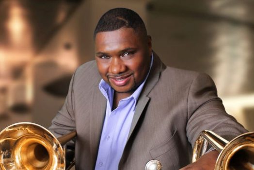 Musician with trombones