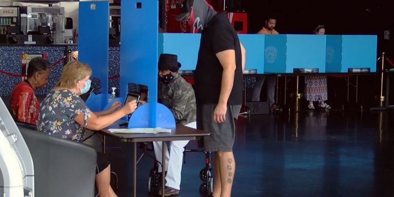 election workers at table