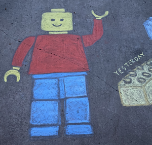 Chalk drawing of a LEGO man