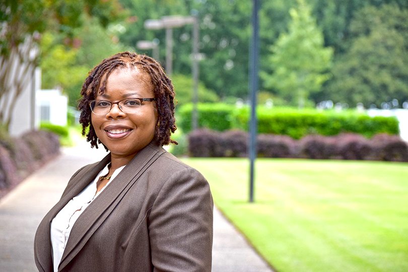 woman smiling outside