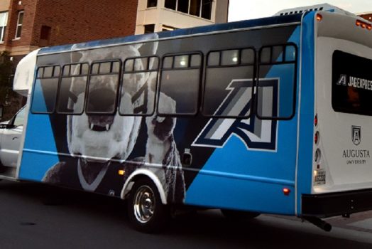 shuttle with mascot painted on side