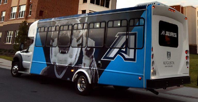 shuttle with mascot painted on side