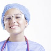 A nurse with a stethoscope.