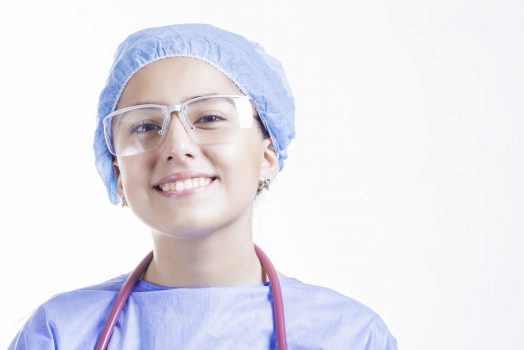 A nurse with a stethoscope.