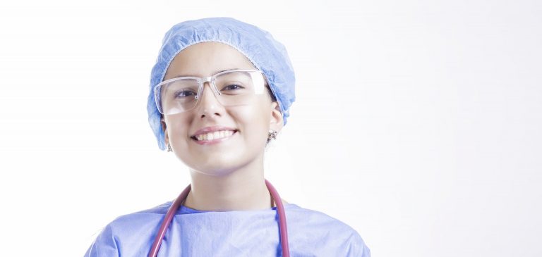 A nurse with a stethoscope.