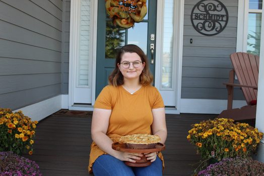 Woman holding a pie