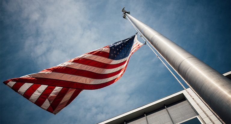 U.S. Flag flying on pole