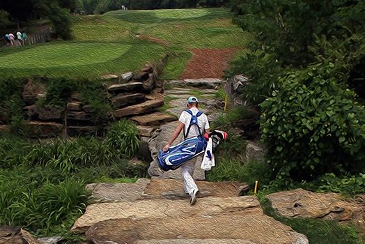 painting of golfer walking